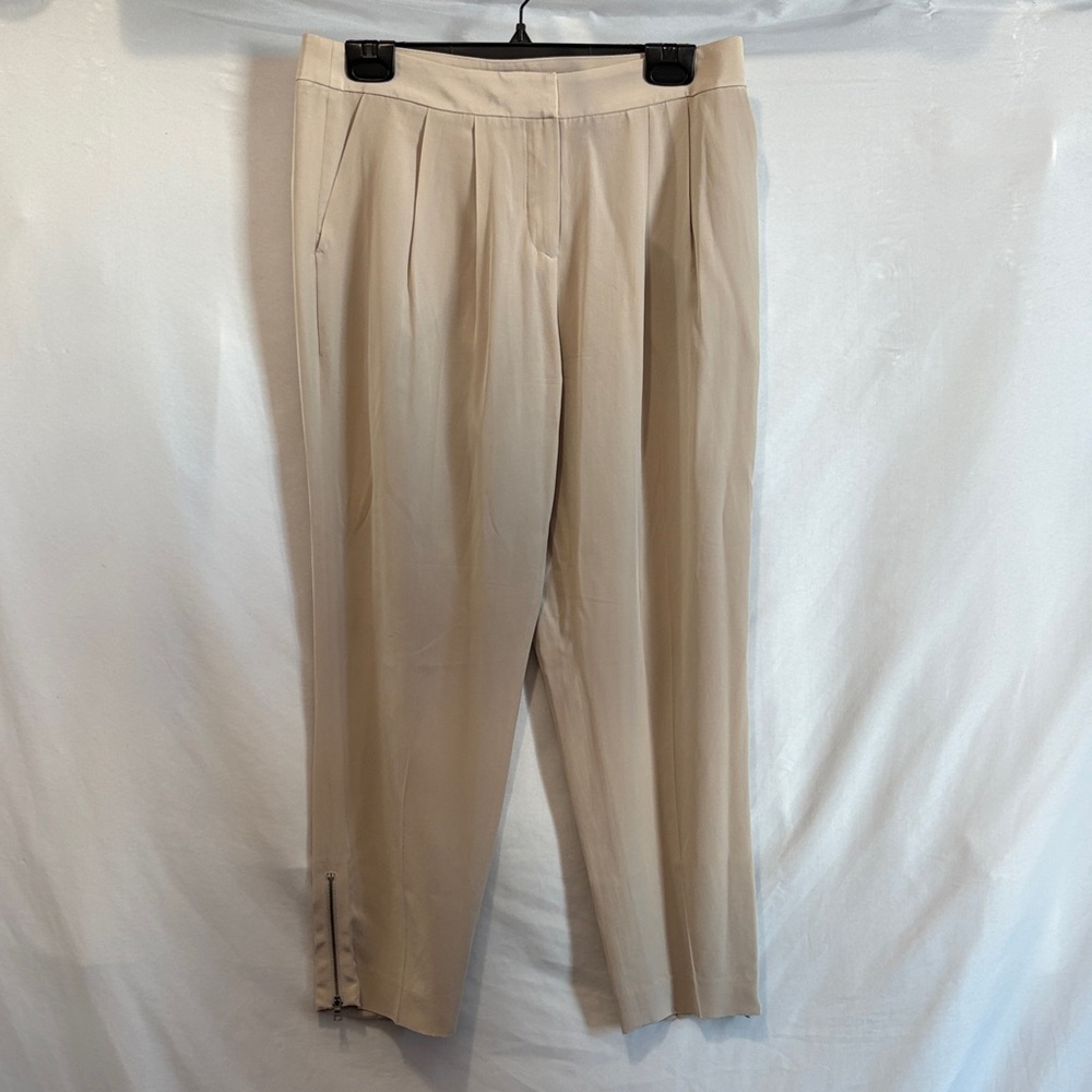Club Monaco Cream 100% Silk Pleated Trousers